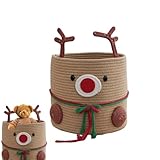 Geflochtener Korb, Spielzeugkorb in Form eines Weihnachtsrentiers, Aufbewahrungskorb aus Baumwollseil, 30 x 27 cm, für Eingangsbereich, Küche, Spielzimmer, Ankleidezimmer und Schlafzimmer