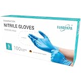 EUROPAPA® 100x Nitrilhandschuhe Box Einweghandschuhe, Einmalhandschuhe, Untersuchungshandschuhe, Nitril Handschuhe, puderfrei, ohne Latex, unsteril, latexfrei, disposible gloves (L, Blau)