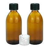 Devitre 2 braune Glasflaschen 250 ml mit Deckel Messbecher und Beschriftungsetiketten
