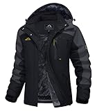 MAGCOMSEN Damen Wasserdicht Outdoorjacke Winddicht Winterjacke Wandern Softshelljacke Damen Funktion Arbeitsjacke Warme Trekkingjacke Gefüttert Kapuze Jacke Schwarz Grau M