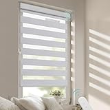 DENFOON Elektrisches Doppelrollo 50cm X 150cm, Klemmträger Für Doppelrollo, Duo Rollo mit Kassette und Fernbedienung, Höhe Stufenlos Verstellbar/Kindersicherung für Fenster