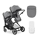 hauck Atlantic Twin, Melange Grey - Zwillingskinderwagen ab Geburt bis 15 kg je Kind - 2 Babywannen Umbaubar zu Drehbare Sportsitze mit Liegeposition - Faltbar - Höhenverstellbar - Gummi Räder