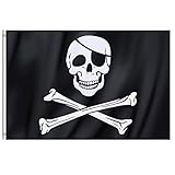 TRIXES Große Piratenflagge Jolly Rodger im Totenkopfdesign mit Ringösen zum Aufhängen 90x150cm für Partys Demos, Feste und vieles mehr