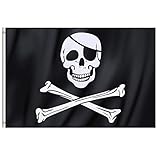 TRIXES Große Piratenflagge Jolly Rodger im Totenkopfdesign mit Ringösen zum Aufhängen 90x150cm für Partys Demos Hausbesetzungen und vieles mehr