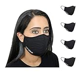 Step Ahead ® Dreilagige Gesichtsmaske aus Baumwolle, unisex, wiederverwendbar, modisch, waschbar, Nano-Mesh-Wasserabweisende Schicht, schützt vor Staub, Verschmutzung, Tropfen, 5 Stück