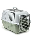 lionto Hundetransportbox aus Kunststoff mit Metallgitter, 58,5x35,5x40 cm, Transportbox mit praktischem Schließsystem & Tragegriff, auch geeignet für Katzen & Kleintiere, für Haustiere bis 15kg, grün