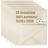 com-four® 6x Bäckerleinen, Seihtuch, Passiertuch, Knödeltuch 75 x 70 cm aus 100% Baumwolle - Gewebte Tücher für Teigzubereitung - Reißfest bei hoher Feuchtigkeit - Seiher, Leinentuch zum Brotbacken