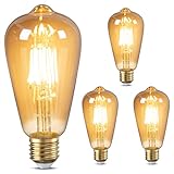 DiCUNO Edison Vintage Glühbirne E27, ST64 Filamente LED Lampe 6W, Warmweiß 2200K, 600LM, Antike LED Birne, Dekorative Beleuchtung, Nostalgie und Retro LED für Haus, Café, Bar, nicht dimmbar, 4er Set