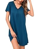 Litherday Nachthemd Damen Kurzarm Baumwolle Schlafshirt Sleepshirt Kurz Sommer Nachtwäsche Nachtkleid Weiche Schlafhemd