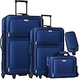 KESSER® 4tlg Trolley Kofferset | Reisekoffer Set mit Rollen | Komplettes Business 4er Set | S M L XL | Netzfach | Teleskopgriff | Reisetaschen Stoffkoffer | Handgepäck | Blau