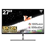 KTC 5K Monitor 27 Zoll | Dual-Modus 5K (5120x2880) @60Hz / 2K@160Hz nahtloses Umschalten | 99% DCI-P3, 100% sRGB, ΔE＜2 | 1 x USB C mit voller Funktion, 2 x USB A 3.0 | HDR400 | Kompatibel mit Mac Mini