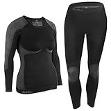 ALPIDEX Damen Funktionswäsche Thermounterwäsche Skiunterwäsche - atmungsaktiv, wärmend und schnell trocknend, Größe:S/M, Farbe:Black-Grey