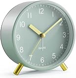 Jisile Wecker Analog, Wecker Ohne Tickgeräusche, Moderner Quarzwecker mit goldenem Ständer, Salbeigrün Zifferblatt, Retro Wecker, Batterie Wecker, Schlafzimmer Uhr