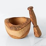 Olivenholz-Mörser und Stößel – rustikale Live-Edge-Schüssel | Handgefertigte Kräutermühle mit Bienenwachs-Finish & Personalisierung – Größe 10 cm & 14 cm (Ø 14 cm)