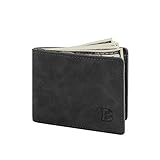 Geldbörse aus PU- für Herren TSV Herren-Brieftasche mit Zwei Fächern, schmal, minimalistisch, Vordertasche, ID-Fenster, Kartenetui, RFID-blockierende Geldbörse mit 6 Fächern, Vinyl (Black, One Size)