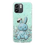 Miagon Kaninchen Ständer Hülle Glitzer für Xiaomi Redmi A1,Cute Dünn Crystal Schutzhülle Weiches Bling Transparent Case Bumper mit Herz Hase Halter Kickständer