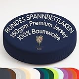 Strauss Home® Rundes Spannbetttuch Premium Jersey 100% Baumwolle für runde Boxspringbetten und Wasserbetten - runde Matratzen - Steghöhe bis 40cm (Navy/Marineblau)