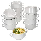 MamboCat 12er Set Stiva Suppenschale 250 ml I Weiß I Für 12 Personen I Suppentasse, Suppenterrine, Soup-Bowl Porzellan-Schale, stapelbar 18x12,5x8,5cm kleine Schüssel Henkel für Eintopf & Suppe
