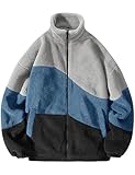 Tuopuda Winterjacke Herren Stehkragen, Fleecejacke Winter Reißverschluss Mantel Teddyfleece Jacke Patchwork Oberbekleidung Sweatjacke Wintermantel Sweatshirt ohne Kapuze, Blau, XXL