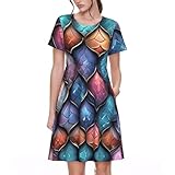 3D-Druck mit magischem Drachen-Schuppen-Muster, stilvolles Damenkleid, Sommerkleid mit Taschen, lässiges Kleid mit Rundhalsausschnitt, kurzärmelig, Schwarz, M