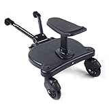 HarBin-Star Buggy Board mit Sitz, Schwarz Trittbrett, Universal Stehbrett, 360°Zweirad Design, Kinderwagen Zubehör, mit Kinderwagensitz, für Alle Kinderwagen, bis Belastung 25kg