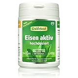 Eisen aktiv, 50 mg, extra hochdosiert, 120 Tabletten, hohe Verfügbarkeit, hervorragende Verträglichkeit, vegan - wichtig für Blutbildung, Energie und Immunsystem. OHNE künstliche Zusätze. Ohne Gentechnik.