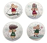 MC-Trend 4er Set Taschenwärmer Wintermaus in weiß ⌀ 8,5cm Handwärmer für kalte Tage wiederverwendbar Wärmeknickkissen für zu Hause oder unterwegs Wärmepad für eisige Hände Taschenheizkissen