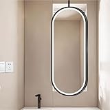 Schwarzer ovaler Spiegel für Badezimmerschrank, LED-beleuchteter Spiegel mit Metallrahmen für Wanddekoration, Deckenspiegel zur Wandmontage für Schlafzimmer, Wohnzimmer, Eingangsbereich (50