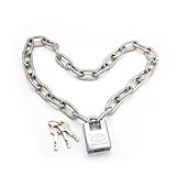 SHENGYIG 80 cm Diebstahlschutz Kettenschloss, Edelstahl Fahrradschloss & Motorradschloss, Sicheres Schloss mit Kette, Für Garagen, Zäune & Lager (Silber)