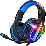 Fachixy [2023 New] FC200 Gaming Headset für PS4/PS5/PC/Xbox/Nintendo Switch, PS4 Kopfhörer mit Kabel und RGB Licht, Stereo Surround Kopfhörer mit Mikrofon, Noise Cancelling Gamer Headphones - Blau