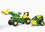 Rolly Toys Set Traktor Junior John Deere (Landwirtschaftstraktor für Kinder, Traktor für 3 bis 7-Jährige, Flüsterlaufreifen, Farbe Grün/Gelb,) 811496