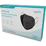 EUROPAPA® 20x FFP2 Masken Schwarz 3D-Form Atemschutzmaske 5-Lagen Staubschutzmasken hygienisch einzelverpackt Stelle zertifiziert EN149:2001+A1:2009 Mundschutzmaske EU2016/425