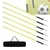 NAIZY Slalomstangen Fussball Trainingszubehör 1,5m 6pcs-Set Hürdenstangen mit Erdspieß & Tragetasche Trainingsstangen Gelb Agilität Stangen Slalom für Fußball & Hunde Agility-Koordinationstraining