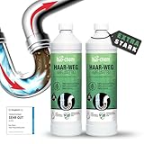 bio-chem Haar-Weg Abflussfrei – Abflussreiniger EXTRA STARK – 2x 1000 ML - Bis zu 20 Anwendungen je Flasche Rohrreiniger – Extrem effektiv & materialschonend gegen Verstopfungen & Haare - Made in DE