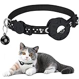 Airtag Katzenhalsband, Integriertes Katzenhalsband Airtag mit AirTag Halter und Glocke,Reflektierendes Katzenhalsband mit abbrechbarer Sicherheitsschnalle für Kätzchen Welpen (schwarz)