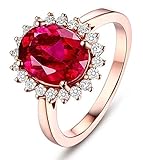 AmDxD Hochzeitsring Turmalin, Antragsring Freundschaftsringe 18K Gold Sonneblumen Ring Ovalschliff Rot, Diamantring, Gr.69 (22.0), Echtschmuck