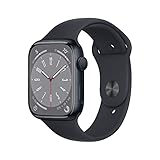 Apple Watch Series 8 (GPS, 45MM) - Aluminiumgehäuse Mitternacht mit Sportarmband Weiß, Einheitsgröße (Generalüberholt)