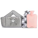 Wärmflasche mit weichem Taillenbezug,1500ml Warmwasserbeutel Pink Warm Hot Water Bottle Wärmeflasche zur Schmerzlinderung für Bauch Rücken Beine