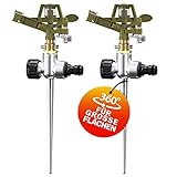 GARDEBRUK® Sprinkler 2er Set Erdspieß Sprengweite bis 24m Garten Impulsregner Rasensprenger Sektorenregner Gartenbewässerung Bewässerungssystem Wassersprinkler