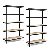 SONGMICS Schwerlastregal, 2er Set, Kellerregal, Lagerregal, Regal, 60 x 120 x 200 cm, Regal mit Stahlgestell, jeweils bis 750 kg belastbar, 5 verstellbare Ablagen, schwarz GLR060B02