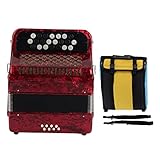 YolieraArt Professionelles Tasten-Akkordeon, 22 Tasten, 8 Bass, Dunkelblau, Stimminstrument mit Aufbewahrungstasche und Gurten für Anfänger und Spieler (Rot)