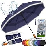 Royal Walk Regenschirm Taschenschirm Sturmfest Automatik Auf und Zu Winddichter Doppelverdeck Klein Stabil Schirm Reflektierend mit Luxuriösem Echtholzgriff für Damen und Herren Umbrella