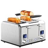 Steinborg Toaster Langschlitz | Digitales Display mit Countdown | Beleuchtete Tasten | 4 Scheiben Toastautomat | XXL Toaster | 1630 Watt | Brötchenaufsatz | Auftau-Funktion | Krümmelschublade |