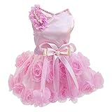 Hundekleid Luxus Welpenrock Hundekleidung Prinzessin Kleider Hochzeitsabendkleid Tutu Rock Rose Blume Bowknot Kleid für Kleine Hundemädchen Pink M