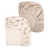 Peepeemax Musselin-Baumwolle Spannbettlaken 80x40cm, Kinderwagen Spannbettlaken Stubenwagen Matratzenbezug für Moseskorb, Babybett und Beistellbett für Jungen und Mädchen, 2er Pack, Regenbogen