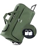 FERGÉ Reisetasche mit Rollen Paris | Separates Schuhfach Weichgepäck Trolley Reisetasche Weekender Paris 90 Liter, Olive-grün