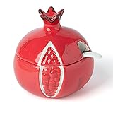 DRFGHK Obst-Zuckerdose mit Deckel und Löffel, bunter Topf, Keramik-Kaffeedosen, Gewürzbehälter, Salztopf, Gewürzbehälter (Farbe: Granatapfel)