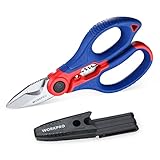 WORKPRO Elektrikerschere Kabelschere Universalschere, Multi Schere mit Abisolierzange, Multifunktions-Edelstahlschere mit Gürtelclip, 162MM, Universalschere