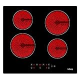 IsEasy Cerankochfeld 6000W, 59cm autarkes & rahmenloses Einbau-Kochfeld mit 4 Kochzonen, Berührungssteuerung (9 Heizstufen), geeignet für die meisten Töpfe