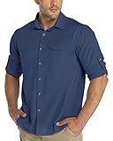 33,000ft Funktionshemd Herren UPF50+ UV-Schutz Langarm Hemd Atmungsaktiv Button-Down-Hemd Outdoor Sportliches Freizeithemd Angelhemd Für Männer Dunkelblau XL